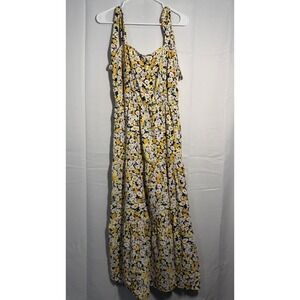 Social Standard‎ by Sanctuary Floral Maxi Dress Tie Shoulder Smocked Bodice L